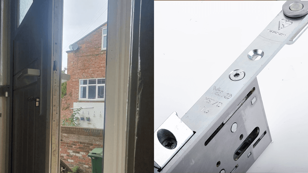 a photo of a key operated multipoint locking system showing three locking points that could be used on sliding patio doors