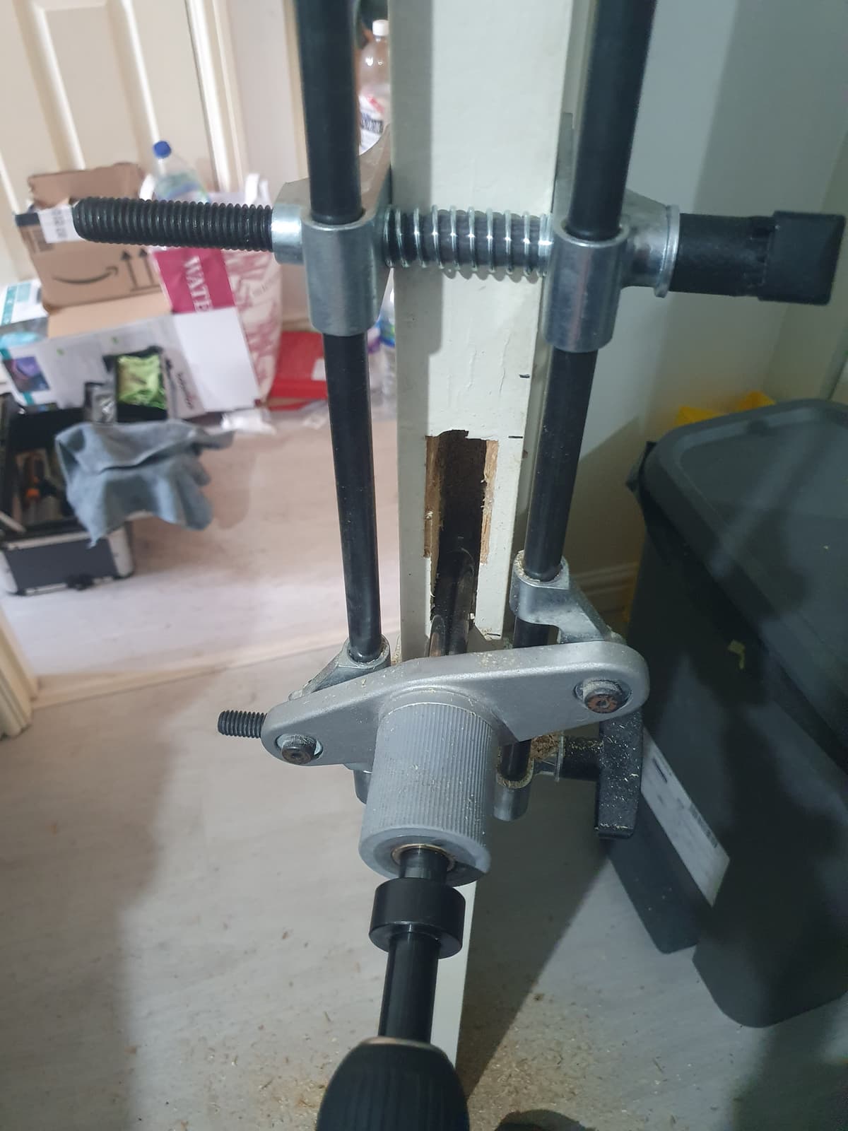 A door in the process of having a lock change